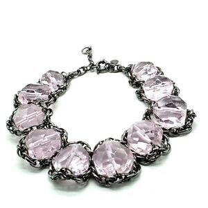 J. Crew Pastel Pink Large Faceted Bold Crystal Rock Candy Hematite Gunmetal Plat